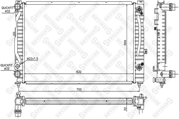 10-25063-SX_РАДИАТОР СИСТЕМЫ ОХЛАЖДЕНИЯ! AUDI A4/A6,VW 1.6-1.9TD 95> Stellox 1025063sx Stellox 10250