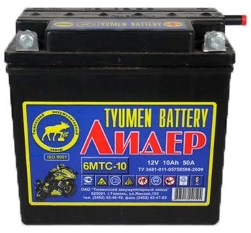 Аккумулятор мото Tyumen Battery Лидер 10 ач 50А под болт Прямая полярность