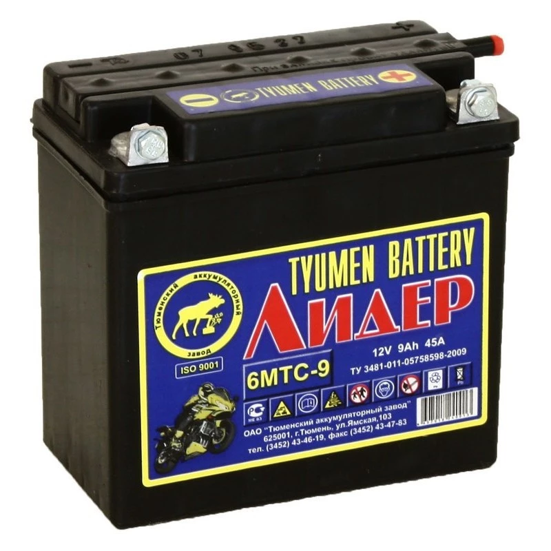 Аккумулятор мото Tyumen Battery Лидер 9 ач 45А под болт Обратная полярность
