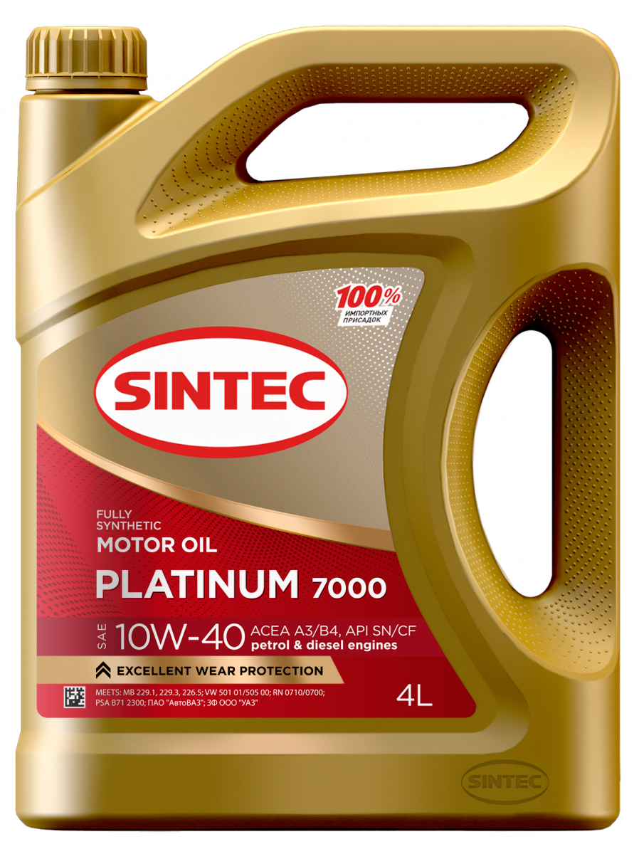 Моторное масло SINTEC PLATINUM 7000 10W-40 A3/B4 SN/CF, 4л