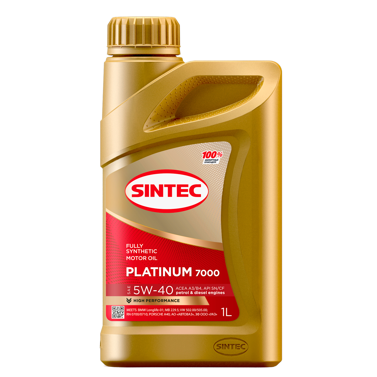 Моторное масло SINTEC PLATINUM 7000 5W-40 A3/B4 SN/CF, 1л