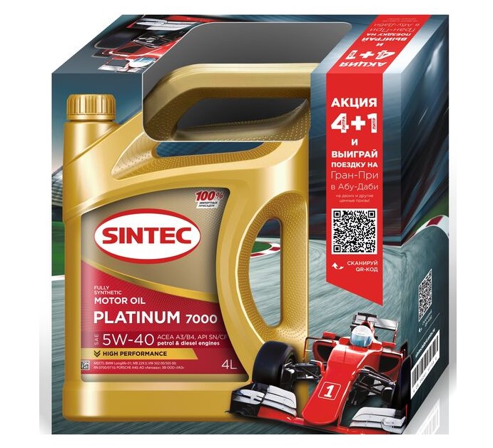 Моторное масло SINTEC PLATINUM 7000 5W-40 A3/B4 SN/CF, 4л АКЦИЯ 4+1л